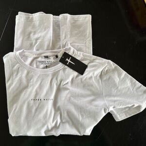 Three Nails. Men's Core Cross White Tee Poly Cotton Spandex LRG (runs small)